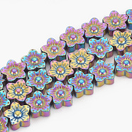 Electroplate Non-magnetic Synthetic Hematite Beads Strands, Flower, Multi-color Plated, 10x10x4mm, Hole: 1mm, about 45pcs/strand, 16.5 inch(G-T061-98D)