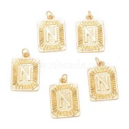 Brass Pendants, with Jump Ring, Long-Lasting Plated, Cadmium Free & Nickel Free & Lead Free, Rectangle with Alphabet, Real 18K Gold Plated, Letter.N, 23.5x16x2mm, Jump Ring: 5x0.7mm, 3.6mm Inner Diameter(KK-J279-58G-N)