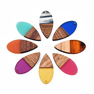 Transparent Resin & Walnut Wood Pendants, Teardrop Shape Charm, Mixed Color, 38x18x3mm, Hole: 2mm(RESI-N025-031-C)