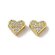 Brass Micro Pave Cubic Zirconia Beads, Lead Free & Cadmium Free, Long-Lasting Plated, Heart, Real 18K Gold Plated, 6x7x3mm, Hole: 1.4mm(KK-H487-03G)