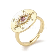 Brass Pave Cubic Zirconia Adjustable Rings, Flat Round with Eye, Real 18K Gold Plated, Inner Diameter: 18mm(RJEW-M170-07G)
