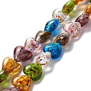 Handmade Lampwork Beads Strands, Heart, Mixed Color, 15.5~16.5x15.5~16x8~9.5mm, Hole: 1.2mm, about 28pcs/strand, 15.35 inch(39cm)(LAMP-D015-09F)