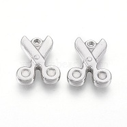 201 Stainless Steel Pendants, Scissor, Stainless Steel Color, 15x12x3mm, Hole: 1.4mm(STAS-O118-49P)