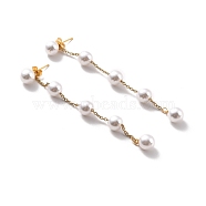 Round Plastic Pearl Beaded Long Chain Dangle Stud Earrings, 304 Stainless Steel Drop Earrings for Women, Golden, 88x8mm, Pin: 0.7mm(STAS-D179-04G-02)