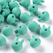 Acrylic Beads, Rubberized Style, Half Drilled, Rabbit, Light Sea Green, 19x16.5x14.5mm, Hole: 3.5mm(OACR-S039-02-68)