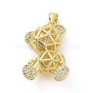 Brass Micro Pave Cubic Zirconia Pendants, 3D Origami Bear Charm, Golden, Clear, 32x18x10mm, Hole: 5x4mm(KK-E074-01G-01)