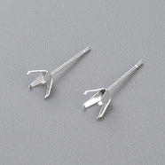304 Stainless Steel Prong Earring Settings, Stud Earring Findings, Silver, Tray: 4.5x4.5mm, Pin: 0.8mm(STAS-O098-06S-03)