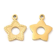 Ion Plating(IP) 316L Surgical Stainless Steel Charms, Textured, Star Charms, Real 18K Gold Plated, 14x12x1mm, Hole: 1.4mm(STAS-F297-15G)
