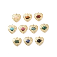 Natural & Synthetic Gemstone Mixed Gemstone Pendants, with Ion Plating(IP) Real 18K Gold Plated 304 Stainless Steel Findings, Heart Charm, 19x18.5x6.5mm, Hole: 2mm(STAS-J400-03G)