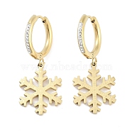 Christmas Snowflake 304 Stainless Steel Dangle Earrings, Rhinestone Hoop Earrings for Women, Real 18K Gold Plated, 34x17mm(EJEW-L283-090G)