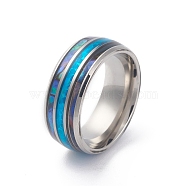 304 Stainless Steel Paua Shell Cuff Ring for Women, Opal Wide Band Open Rings, Deep Sky Blue, 8mm, Inner Diameter: US Size 7 1/4(17.5mm)(RJEW-M014-01P-B)