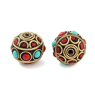 Handmade Indonesia Beads, with Brass and Resin, Round, Red, 21x18.5mm, Hole: 1.4mm(FIND-Q106-75)