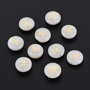 Natural Freshwater Shell Beads, with Golden Plated Brass Metal Embellishments, Flat Round with Mark %, Seashell Color, 8x4.5mm, Hole: 0.6mm(SHEL-N003-22-04)