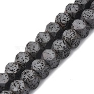 Natural Lava Rock Beads Strands, Faceted, Polygon, 9x9x8~8.5mm, Hole: 1mm, about 47pcs/strand, 15.71 inch(39.9cm)(G-F740-15)