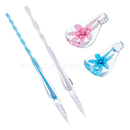 2 Colors Glass Writing Dip Pen and 2 Colors Teardrop Glass Writing Dip Pen Holder Set, Mixed Color, 19.1x1.25x1.25cm, 5.2x2.85x1.2cm(AJEW-CP0004-57A)