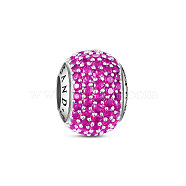 TINYSAND Rondelle 925 Sterling Silver Pave Setting Pink Cubic Zirconia European Beads, Large Hole Beads, Platinum, Rose, 12.42x9.35x12.68mm, Hole: 4.46mm(TS-C-040)