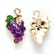 Autumn Theme Alloy Enamel Pendants, Grape, Light Gold, Purple, 17x10x3mm, Hole: 1.2mm(ENAM-S121-080)