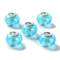 Shell Transparent Brass Cores Acrylic European Beads, Round, Large Hole Bead, Silver, Cyan, 13.5x10mm, Hole: 5mm(OACR-M024-07S-06)