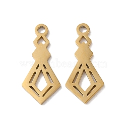 Ion Plating(IP) 304 Stainless Steel Pendants, Laser Cut, Rhombus Charms, Golden, 18x8x1mm, Hole: 1.6mm(STAS-F300-12G)