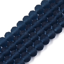 Transparent Glass Beads Strands, Faceted, Frosted, Rondelle, Marine Blue, 8mm, Hole: 1mm, about 64~65pcs/strand, 40~41cm(EGLA-A044-T8mm-MD12)