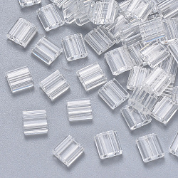 2-Hole Transparent Glass Seed Beads, Rectangle, Clear, 5x4.5~5.5x2~2.5mm, Hole: 0.5~0.8mm, about 1180pcs/bag(SEED-S031-L-001)