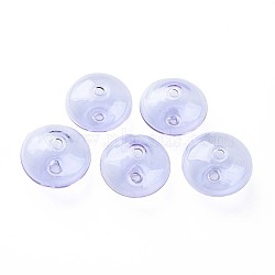 Transparent Handmade Blown Glass Globe Beads, Stripe Pattern, Flat Round, Lilac, 20~21x13~14mm, Hole: 1~2mm(GLAA-T012-52B)