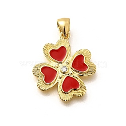 Rack Plating Brass Micro Pave Cubic Zirconia Enamel Pendants, Long-Lasting Plated, Lead Free & Cadmium Free, Clover Charms, Red, 20.5x18.5x2mm, Hole: 5x3mm(KK-L226-004G-01)