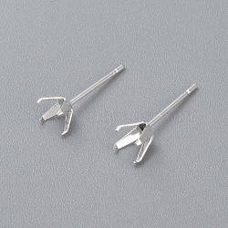 304 Stainless Steel Prong Earring Settings, Stud Earring Findings, Silver, Tray: 4.5x4.5mm, Pin: 0.8mm(STAS-O098-06S-03)