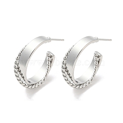Brass Ring Stud Earrings, Half Hoop Earrings, Platinum, 19.5x7mm(EJEW-K264-08P)