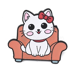 Cat Sitting in Sofa Enamel Brooches, Black Alloy Lapel Pin Backs for Backpack Clothes, White, 30x32mm(AL-I001-06EB-01)
