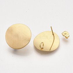 304 Stainless Steel Stud Earring Findings, with Loop and Ear Nuts/Earring Backs, Flat Round, Golden, 20mm, Hole: 3mm, Pin: 0.7mm(STAS-S079-51)