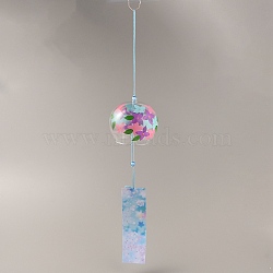Glass Wind Chimes, Flower Pattern Small Wind Bells with Paper Card and Resin Beads, Suncatcher for Garden Window Party Hanging Decors, Colorful, 385~400mm(DJEW-WH0016-33B)