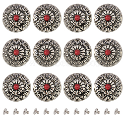 12 Sets Alloy & Turquoise Craft Solid Screw Rivet, with Iron Findings, Flat Round with Flower Pattern, for DIY Luggage and Hardware Accessaries, Red, 30x8.5mm, Hole: 2.5mm, 12 sets/box(FIND-GF0005-07A)
