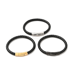 Leather Braided Cord Bracelet with 304 Stainless Steel Clasp for Men Women, Black, Mixed Color, 8-1/2 inch(21.5cm)(BJEW-C021-15)