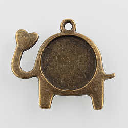 Lovely Elephant with Love Alloy Pendant Cabochon Settings, Cadmium Free & Nickel Free & Lead Free, Antique Bronze, Tray: 14mm, 24x27x2mm, Hole: 1.5mm, about 400pcs/kg(PALLOY-N0088-54AB-NF)