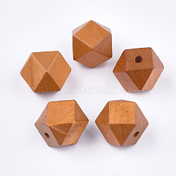 Painted Natural Wooden Beads, Faceted, Polygon, Sandy Brown, 15.5~16x14.5~15.5x15.5~16.5mm, Hole: 3mm(WOOD-Q040-017A-07)