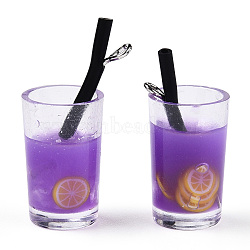 Plastic Imitation Drink Pendants, Juice Glass Charms with Resin Inside and Platinum Plated Iron Loops, Medium Purple, 26~30x13~15x11mm, Hole: 1.8mm(CRES-S359-13C-1)