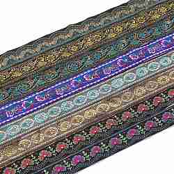 Ethnic Style Embroidery Polyester Ribbons, Jacquard Ribbon, Tyrolean Ribbon, with Flower Patttern, Garment Accessories, Mixed Color, 1-1/4 inch(33mm)(OCOR-XCP0001-23A)