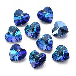 Heart Electroplated Glass Charms, Silver Plated Bottom, Faceted, Midnight Blue, 10x10x5.5mm, Hole: 1.2mm, about 48pcs/board, 4board/box(EGLA-N006-012B)