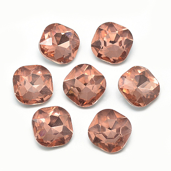Pointed Back Glass Rhinestone Cabochons, Faceted, Back Plated, Square, Dark Salmon, 10x10x4.5mm