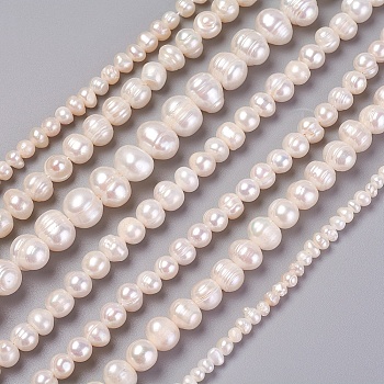 Natural Cultured Freshwater Pearl Beads Strands, Potato, White, 3~13x3~13mm, Hole: 0.5~1mm, about 24~136pcs/strand, 13 inch~16.1 inch(33~41cm)