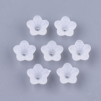 5-Petal Transparent Acrylic Bead Caps, Frosted, Flower, Clear, 12x12x6mm, Hole: 1.2mm