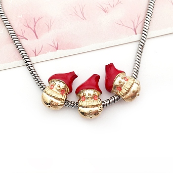 Christmas Theme Alloy Enamel European Beads, Large Hole Bead, Golden, Snowman, 18x10.5x8mm, Hole: 4.5mm