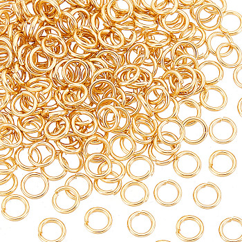 304 Stainless Steel Open Jump Rings, Real 24K Gold Plated, 18 Gauge, 6x1mm, Inner Diameter: 4mm, 200pcs/box