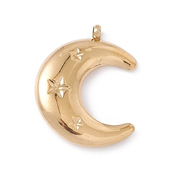 Ion Plating(IP) 304 Stainless Steel Pendants, Double Horn/Crescent Moon with Star, Golden, 22.5x17.5x4mm, Hole: 1.5mm