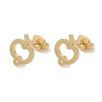 Ion Plating(IP) 304 Stainless Steel Stud Earring Findings, Apple, Golden, 10.5x9mm, Hole: 1.2mm, Pin: 0.7x11mm