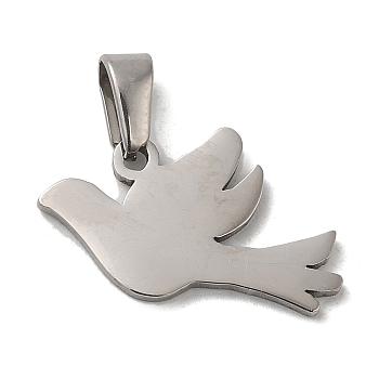 304 Stainless Steel Pendants, Bird Charm, Stainless Steel Color, 13x18x1.5mm, Hole: 5x1.8mm