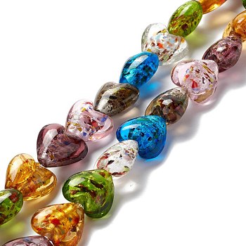 Handmade Lampwork Beads Strands, Heart, Mixed Color, 15.5~16.5x15.5~16x8~9.5mm, Hole: 1.2mm, about 28pcs/strand, 15.35 inch(39cm)