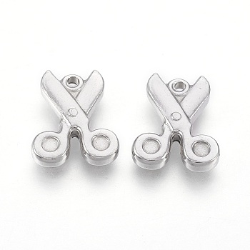 201 Stainless Steel Pendants, Scissor, Stainless Steel Color, 15x12x3mm, Hole: 1.4mm