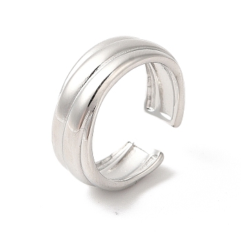 304 Stainless Steel Lined Open Cuff Ring for Women, Stainless Steel Color, US Size 7(17.4mm)